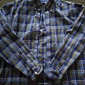 Lands' End Men's Navy and Olive Plaid Shirt